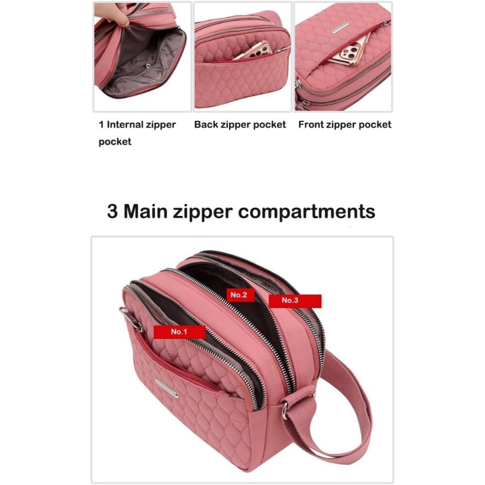 Small Nylon Quilted Crossbody Bag Women Ladies Mini Phone Wallet Purse - Picture 4 of 7
